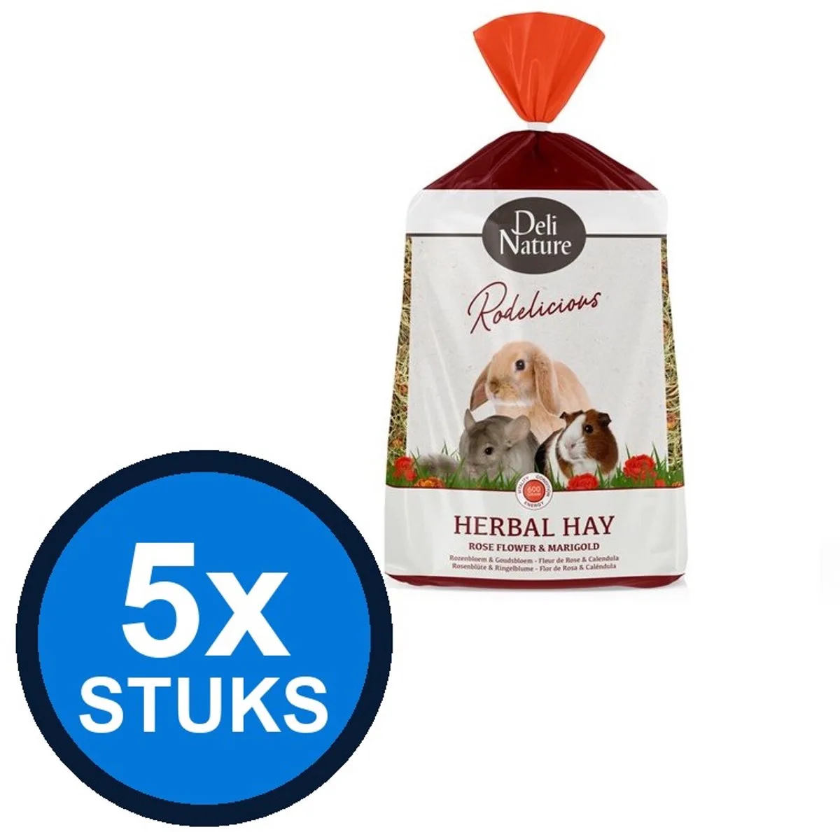 5x Deli Nature - Rodelicious kruidenhooi rozenbloem&goudsbloem 600gr - Knaagdierenvoer - 600 g de Deli Nature – photo produit