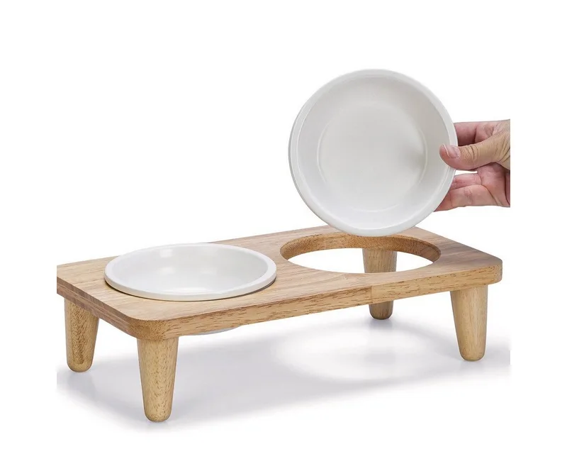 Dinerset Djeha - Voerbak kat - Drinkbak kat - Hout - 2 x 250 ml de Designed by Lotte en Blanc – photo produit 3 sur 3