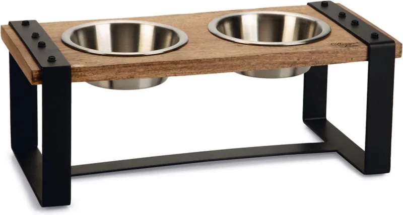 Karinto Voerbak Hond - Dinerset - Eetbak/Drinkbak Hond - Hout/metaal - 2x650ml - Size M by Designed by Lotte in Brown – product photo
