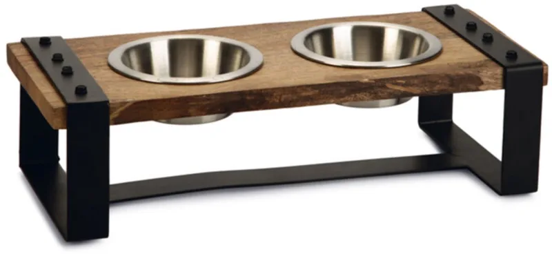 Karinto Voerbak Hond - Dinerset - Eetbak/Drinkbak Hond - Hout/metaal - 2x350ml - Size S fra Designed by Lotte i Brun – produktbillede