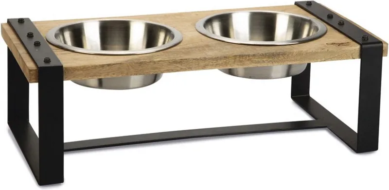 Karinto Voerbak Hond - Dinerset - Eetbak/Drinkbak Hond - Hout/metaal - 2x1300ml - Size L by Designed by Lotte in Brown – product photo
