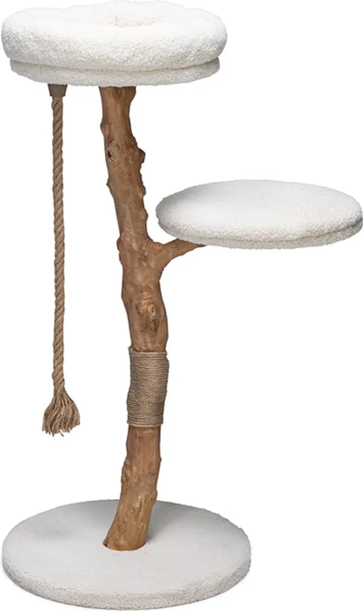 Krabpaal Vilja - Kattenkrabpaal - Met touw - Teddy stof - Hout/Jute - 110x50 cm de Designed by Lotte en Hout – photo produit