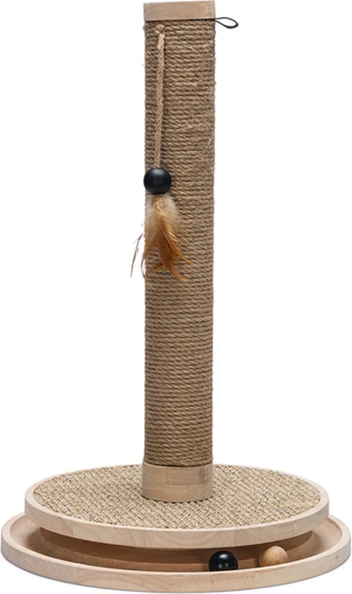 Krabpaal Zavi - Kattenkrabpaal - Incl speelballetjes + touw - Hout - 39,5-39,5-62 cm de Designed by Lotte en Marron – photo produit