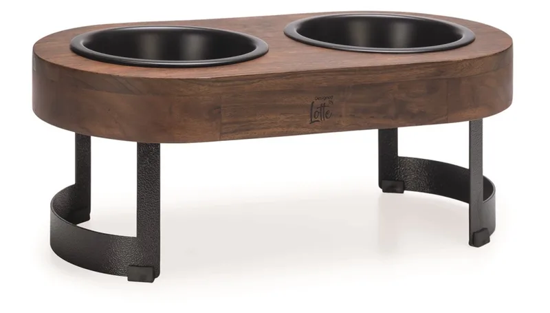 Mavira Voerbak/Drinkbak Hond - Verhoogde Dinerset Eetbak/Waterbak Hond - Hout/RVS - Zwart - 2x800 ml by Designed by Lotte in Brown – product photo