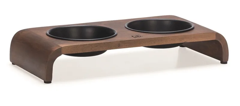 Melora Voerbak/Drinkbak Kat - Dinerset Eetbak/Waterbak Kat - Hout/RVS - Zwart - 2x350 ml de Designed by Lotte en Marron – photo produit