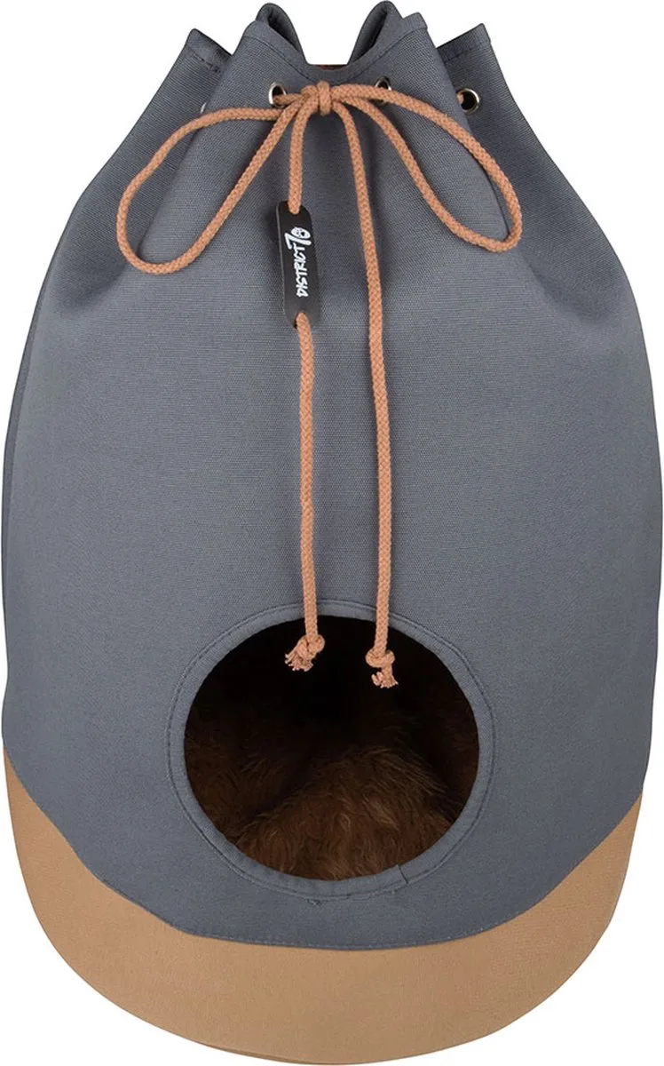 CASA - Opvouwbaar Katoenen Kattenhuis inclusief Kussentje - Cognac - 45 x 45 x 60 cm de District 70 en Canvas – Cognac – photo produit