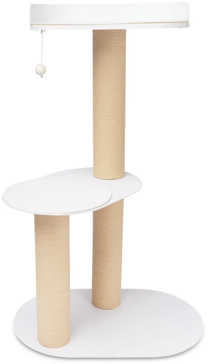 OASIS 110 - Design stalen krabpaal - Twee verhoogde rustplekken met vilten kussen - Krabstam van papiertouw - Zwart en von District 70 in Weiß – Produktfoto