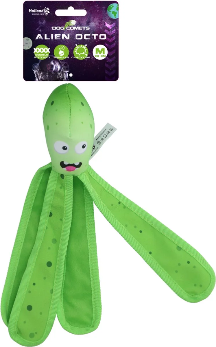 Alien Octo - 28 cm - Hondenspeelgoed - Drijvend - Stevig Canvas - Voorzien van Pieper - Knisperende Tentakels - M von Dog Comets in Grün – Produktfoto