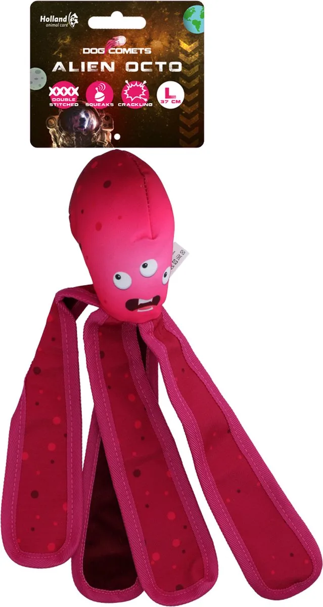 Alien Octo - 37 cm - Hondenspeelgoed - Drijvend - Stevig Canvas - Voorzien van Pieper - Knisperende Tentakels - L von Dog Comets in Rosa – Produktfoto