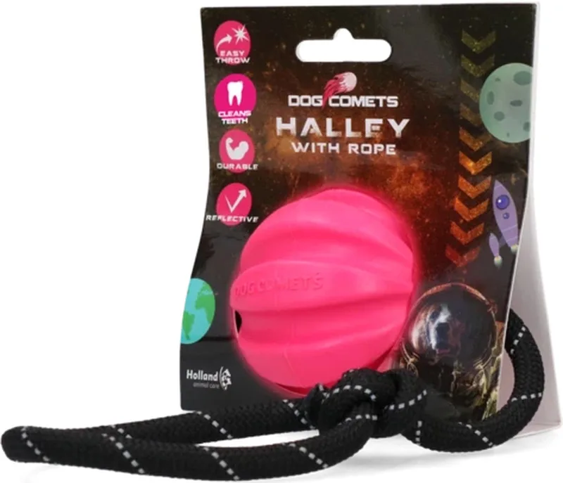 Ball Halley met touw hondenspeeltje – Ø6 cm - Hoogwaardig hondenspeelgoed – Natuurlijk rubber von Dog Comets in Rosa – Produktfoto
