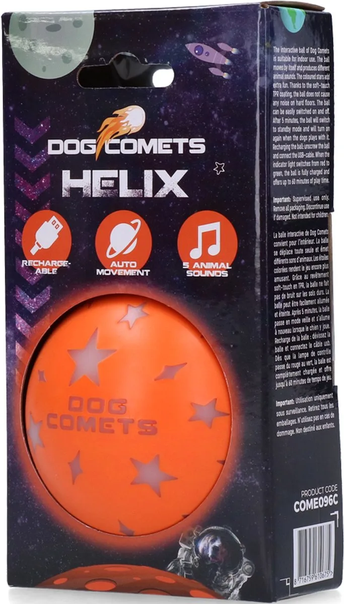 Ball Helix Ø 7 cm - Zelfbewegende hondenbal met geluid - Oplaadbare Hondenspeeltjes de Dog Comets en Orange – photo produit