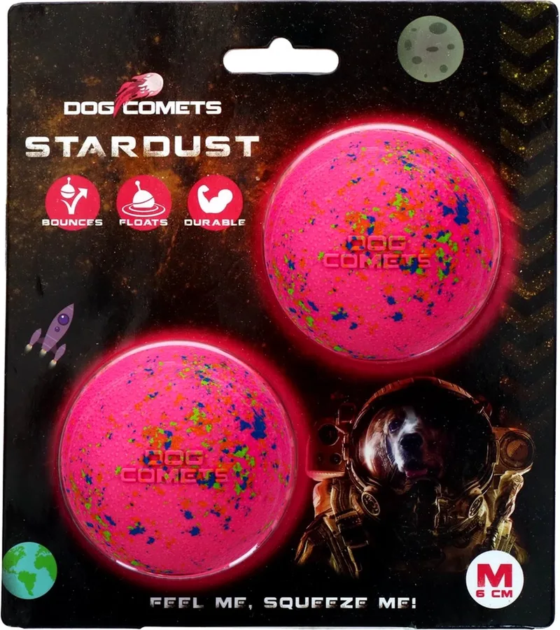 Ball Stardust Ø 6 cm - Rubberen Hondenbal - Hondenspeelgoed - Stuiterend en Drijvend honden speelgoed - 2 Stuks by Dog Comets in Pink – product photo