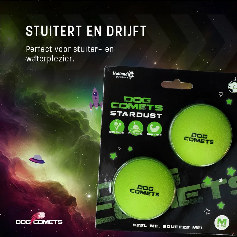 Ball Stardust Ø 6 cm - Rubberen Hondenbal - Hondenspeelgoed - Stuiterend en Drijvend honden speelgoed - 2 Stuks de Dog Comets en Vert – photo produit