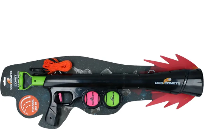 Comet Launcher - Ballenschieter - Inclusief Draagriem en 2 tennisballen (M) - Tot wel 20 meter ver - Hondenspeelgoed - Ballenwerper by Dog Comets in Black – product photo