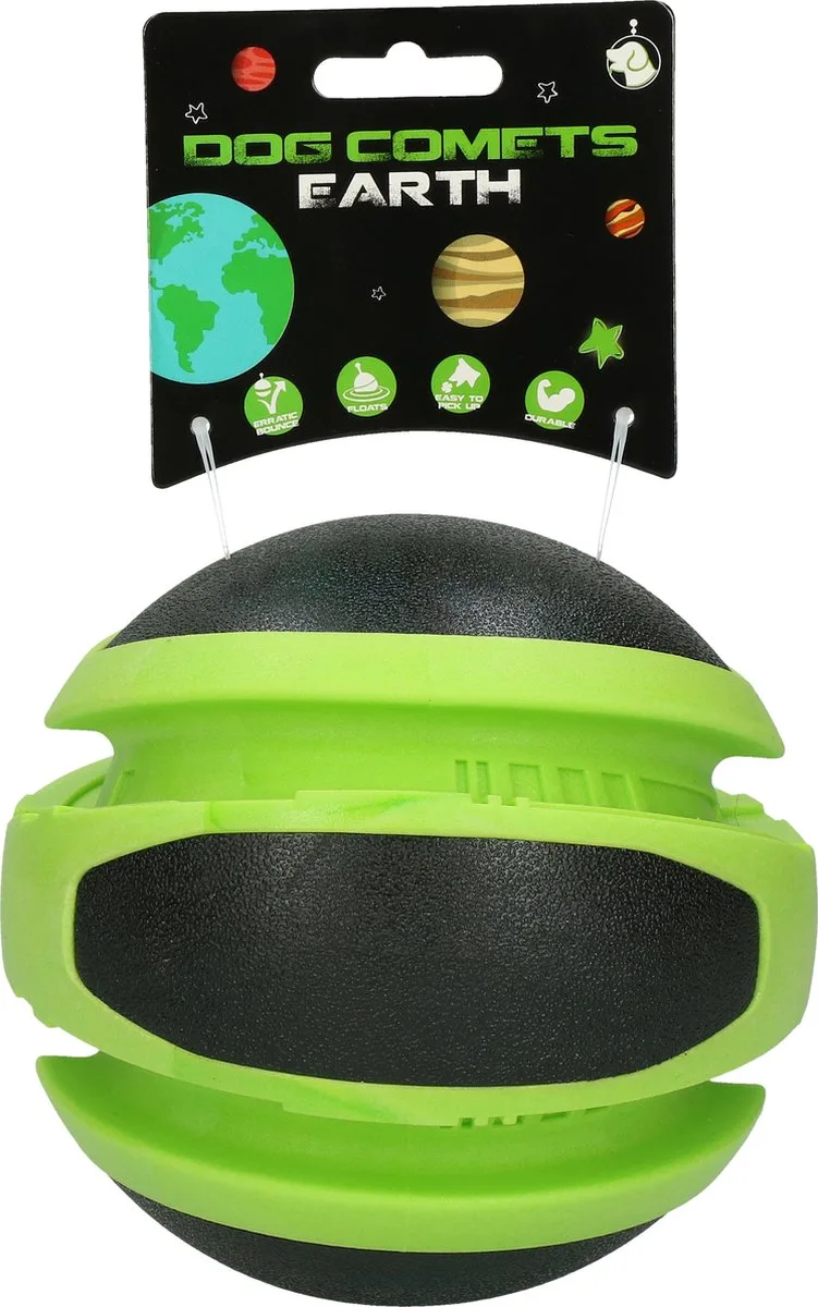 Earth - Ø14 cm - Hondenspeelgoed - Hondenbal - Stuiterend - TPR-Rubber - Groen/Zwart de Dog Comets en Vert – photo produit