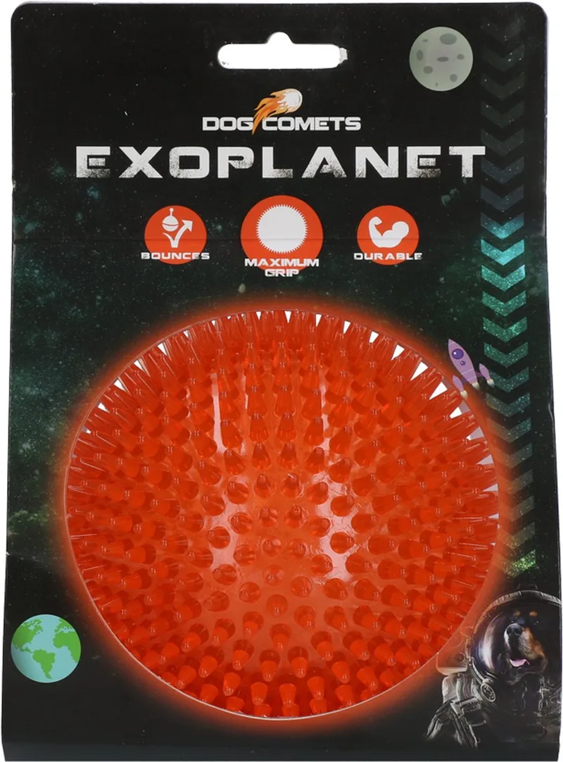 Exoplanet – 10,5 cm - Hondenspeeltje - Bal - Apporteer speelgoed – Egelbal - Water en Land - Gebitsverzorging - Met Piep - L de Dog Comets en Orange – photo produit