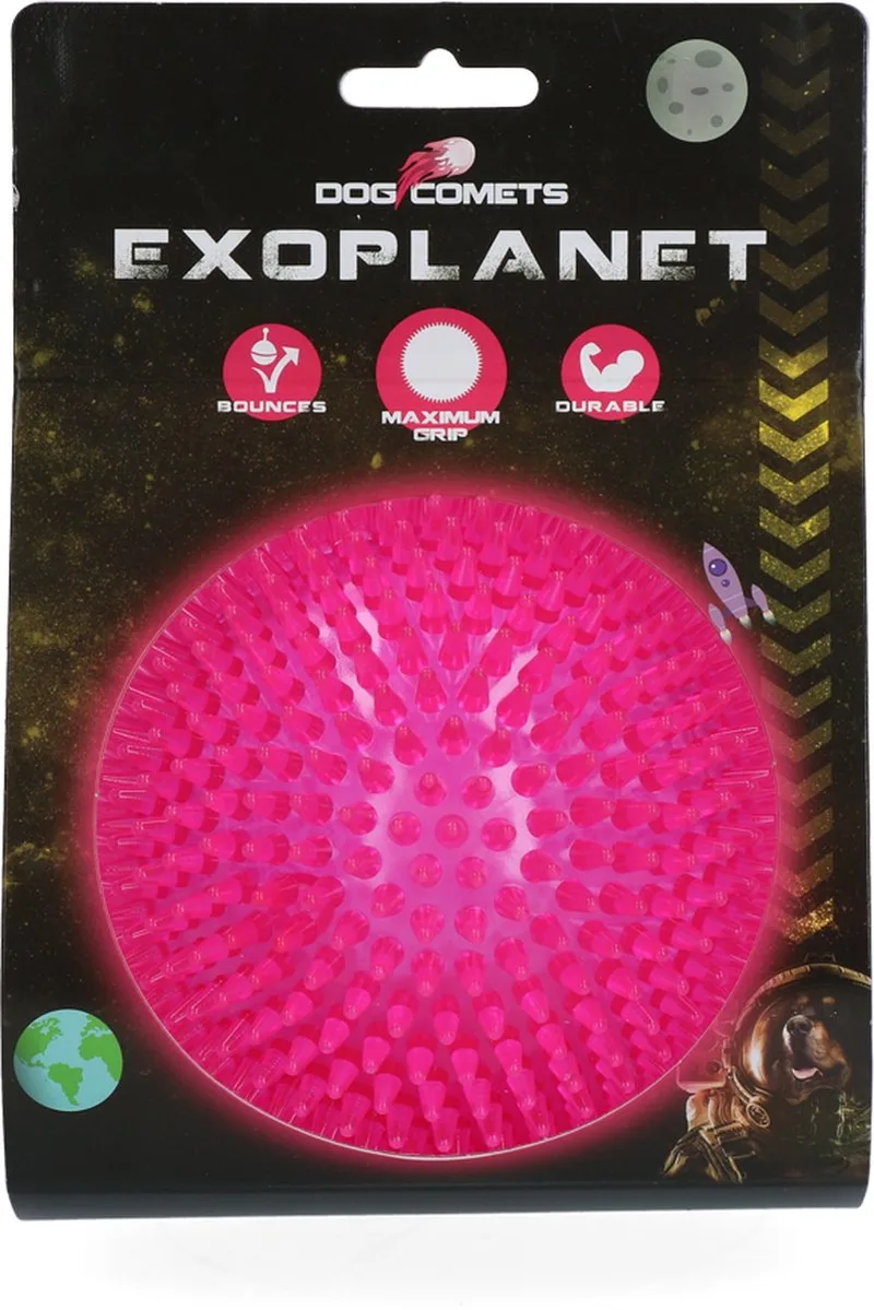 Exoplanet – 10,5 cm - Hondenspeeltje - Bal - Apporteer speelgoed – Egelbal - Water en Land - Gebitsverzorging - Met Piep - L de Dog Comets en Rose – photo produit