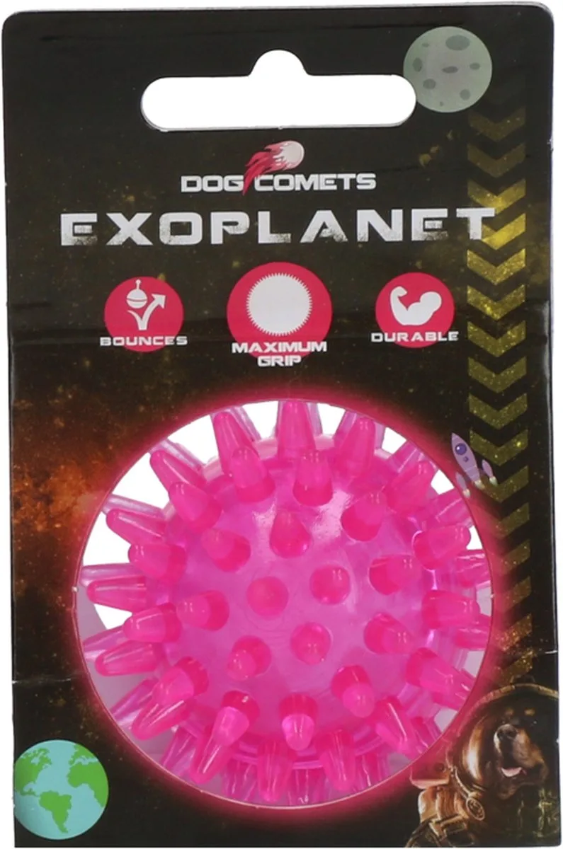 Exoplanet – 5 cm - Hondenspeeltje - Bal - Apporteer speelgoed – Egelbal - Water en Land - Gebitsverzorging - Met Piep - S von Dog Comets in Rosa – Produktfoto