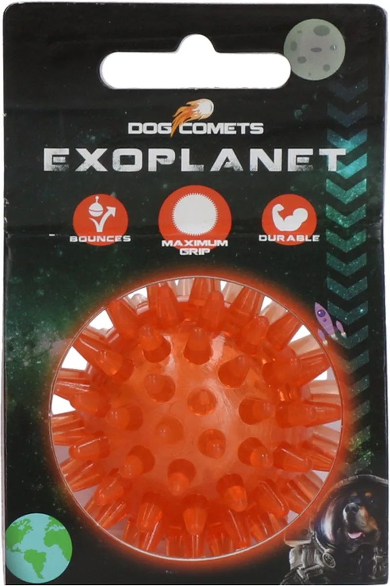 Exoplanet – 5 cm - Hondenspeeltje - Bal - Apporteer speelgoed – Egelbal - Water en Land - Gebitsverzorging - Met Piep - S de Dog Comets en Orange – photo produit