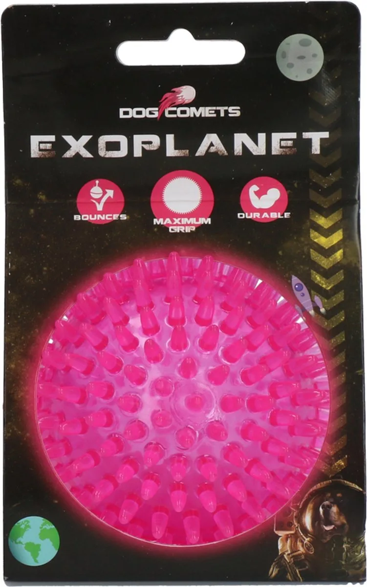 Exoplanet – 8 cm - Hondenspeeltje - Bal - Apporteer speelgoed – Egelbal - Water en Land - Gebitsverzorging - Met Piep - M de Dog Comets en Rose – photo produit