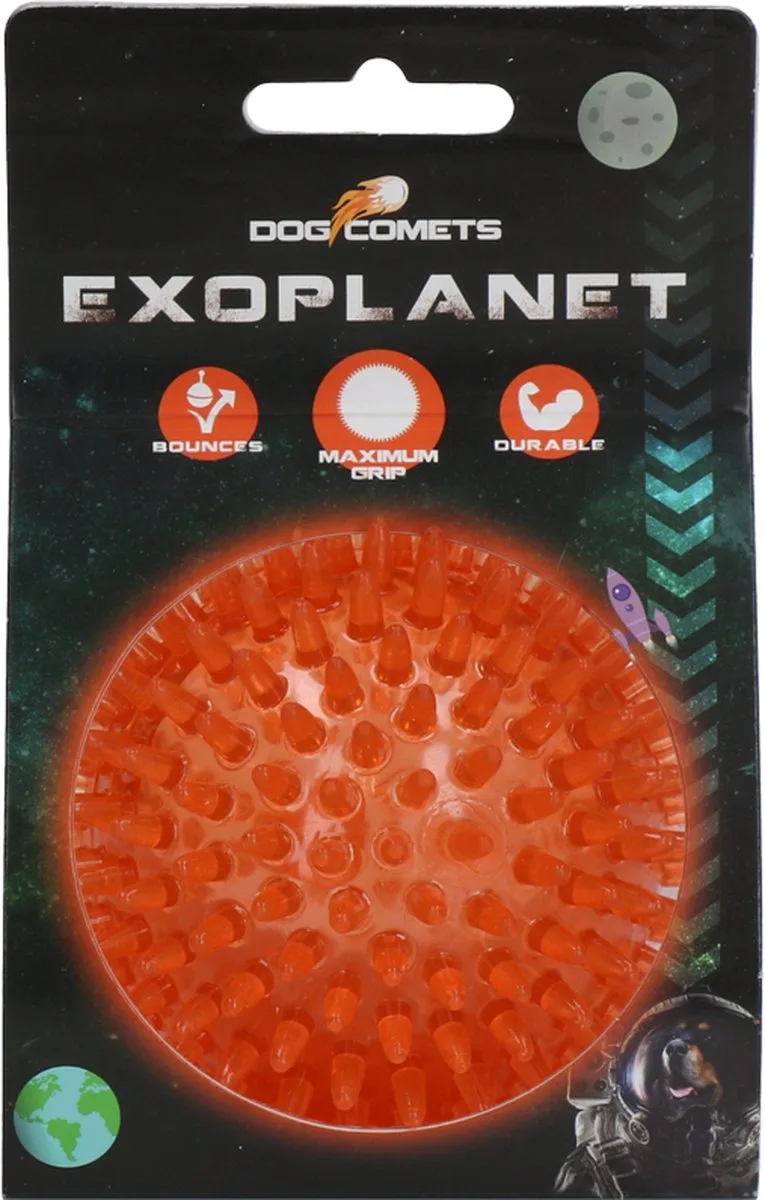 Exoplanet – 8 cm - Hondenspeeltje - Bal - Apporteer speelgoed – Egelbal - Water en Land - Gebitsverzorging - Met Piep - M de Dog Comets en Orange – photo produit
