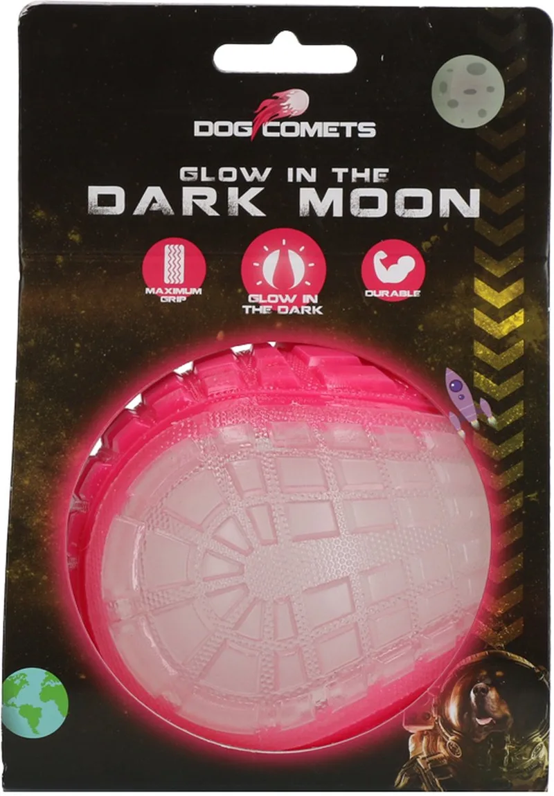 Glow in the Dark Moon Bal - 10 cm - Hondenspeelgoed - Op Water en Land - Apporteerspeelgoed - met Piep - L de Dog Comets en Rose – photo produit