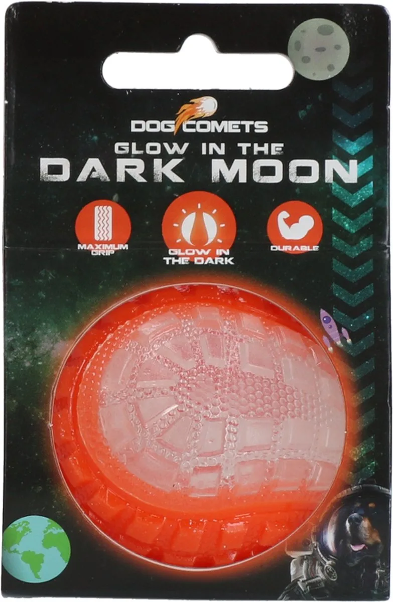 Glow in the Dark Moon Bal - 5 cm - Hondenspeelgoed - Op Water en Land - Apporteerspeelgoed - met Piep - S von Dog Comets in Orange – Produktfoto