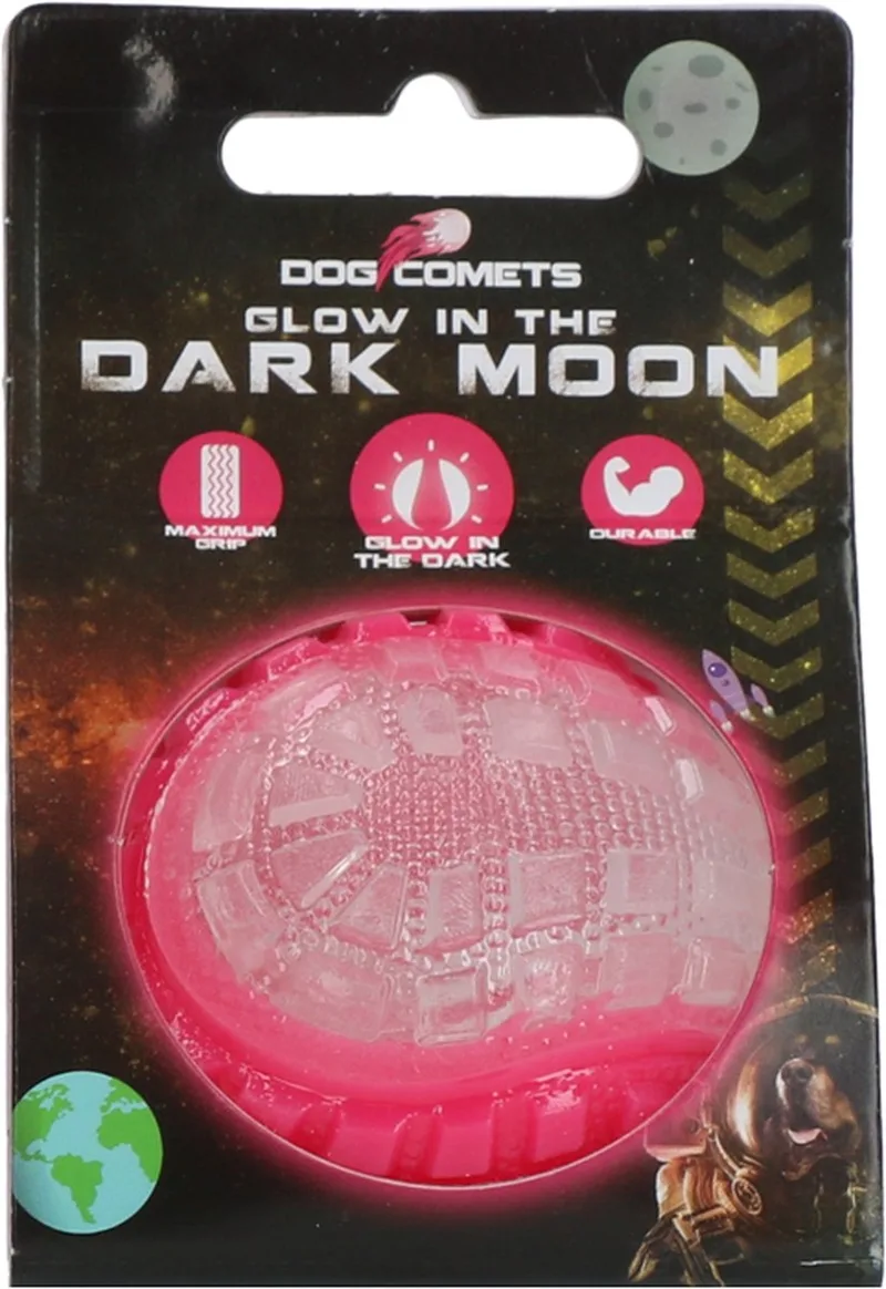 Glow in the Dark Moon Bal - 5 cm - Hondenspeelgoed - Op Water en Land - Apporteerspeelgoed - met Piep - S de Dog Comets en Rose – photo produit