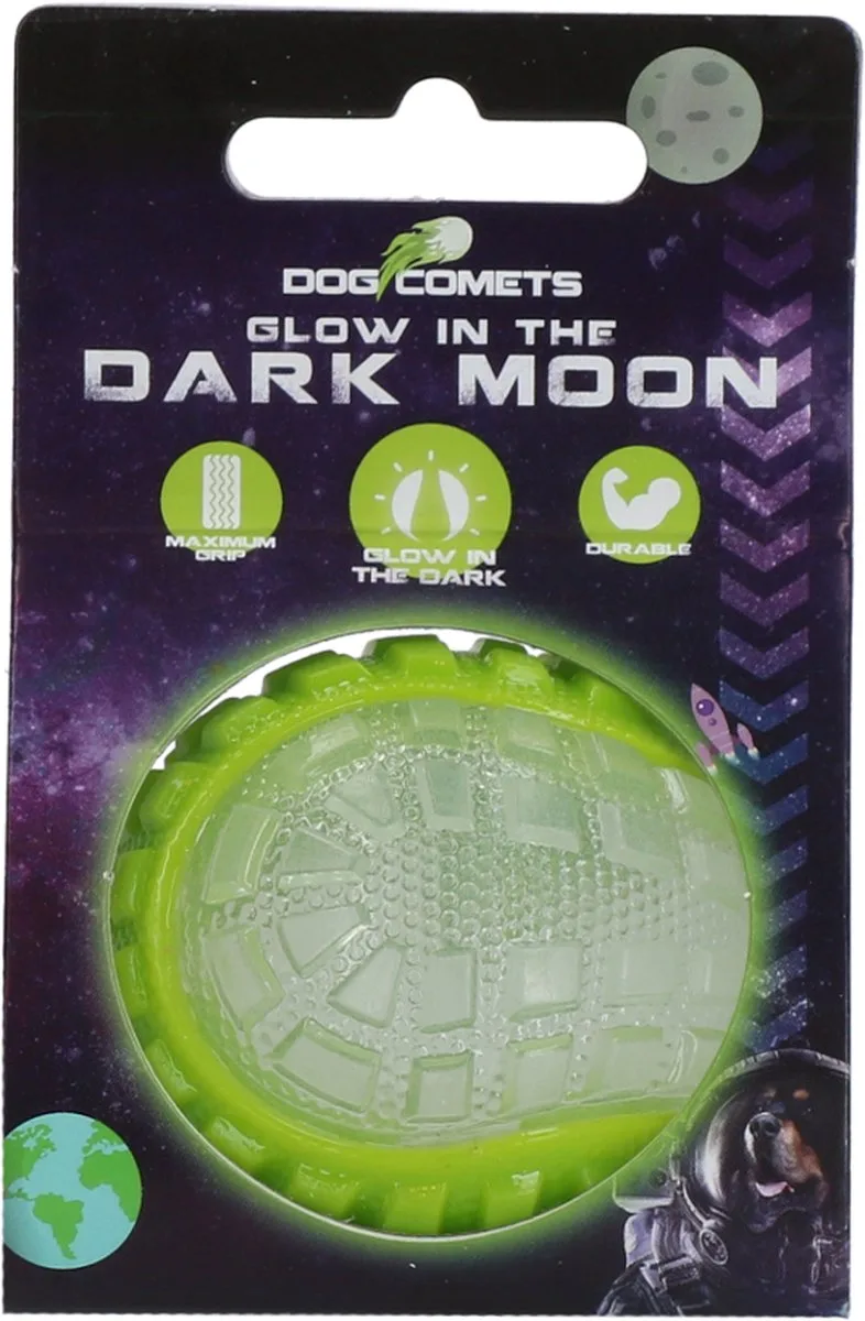Glow in the Dark Moon Bal - 5 cm - Hondenspeeltje - Apporteerspeelgoed - Op water en land - met Piep - S by Dog Comets in Green – product photo
