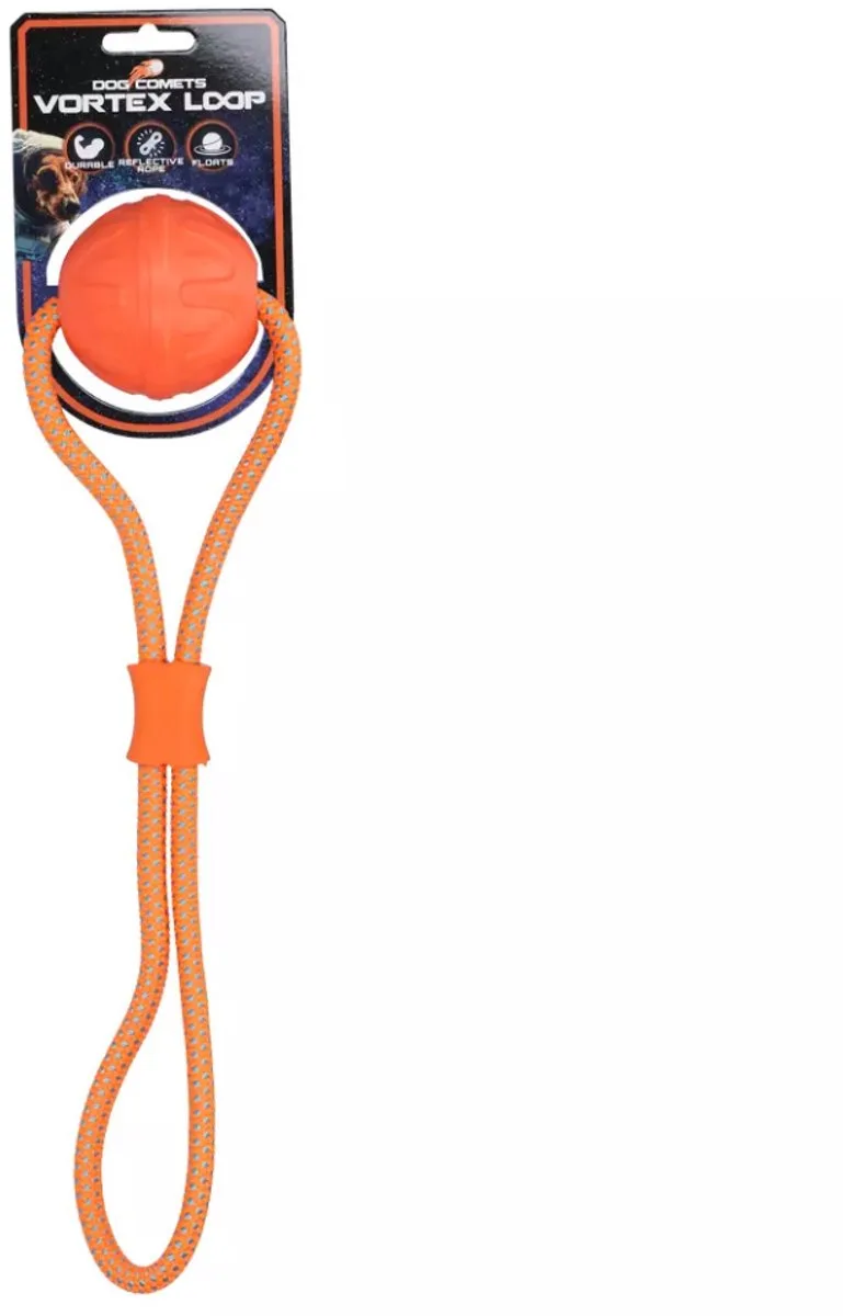 Hondenbal - Ø 7 cm - Hondenspeelgoed Reflecterend en Drijvend - Met Touw - Apporteerspeelgoed - Vortex by Dog Comets in Orange – product photo