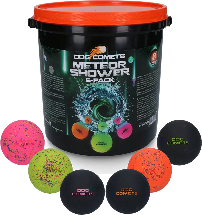 Hondenballen bucket Ø6 cm - Hondenspeelgoed - 100% Natuurlijk Rubber - Stuiterend en Drijvend Honden Speelgoed - 6 Stuks de Dog Comets en Rose – photo produit