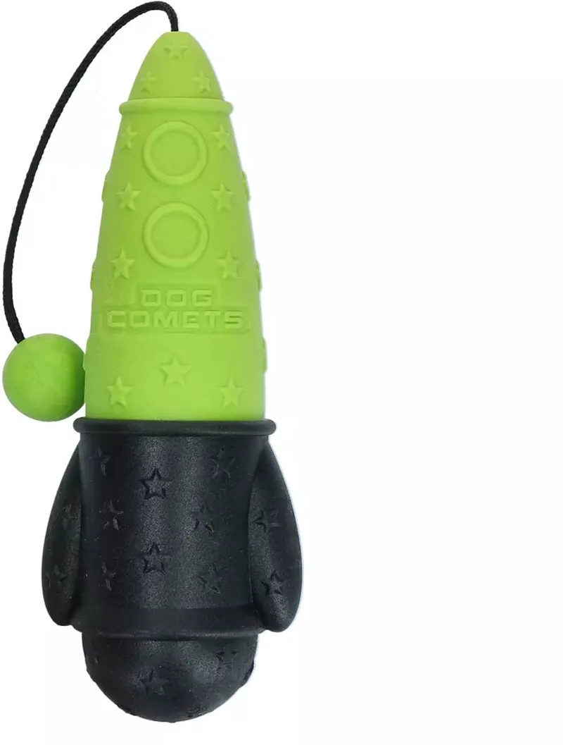 Hondenspeelgoed - Drijvend Apporteerspeelgoed met Koord - TPR Foam - Bobber Rocket by Dog Comets in Green – product photo