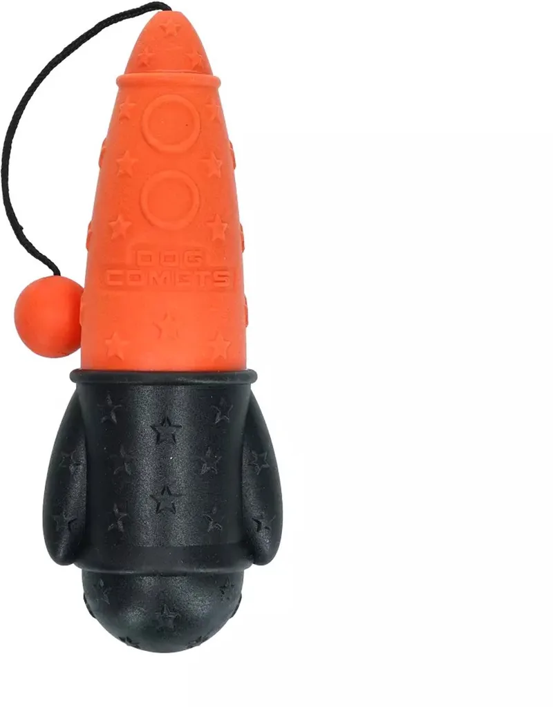 Hondenspeelgoed - Drijvend Apporteerspeelgoed met Koord - TPR Foam - Bobber Rocket by Dog Comets in Orange – product photo