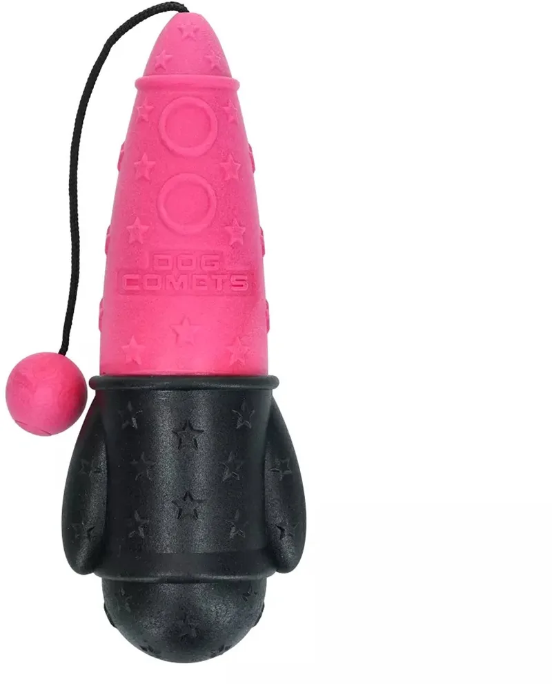 Hondenspeelgoed - Drijvend Apporteerspeelgoed met Koord - TPR Foam - Bobber Rocket by Dog Comets in Pink – product photo