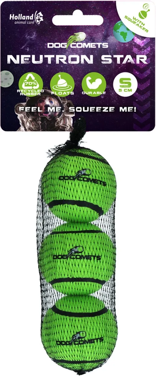 Neutron Star - Hondenbal met pieper - Ø 5 cm - Hondenspeelgoed - Tennisbal - Stuiterende tennisbal - 3 stuks by Dog Comets in Green – product photo