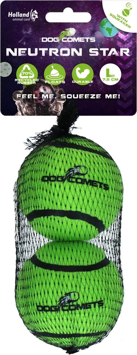 Neutron Star - Hondenbal Met Pieper - Ø 7,5 cm - Hondenspeelgoed - Tennisbal - Stuiterende tennisbal - 2 stuks de Dog Comets en Vert – photo produit