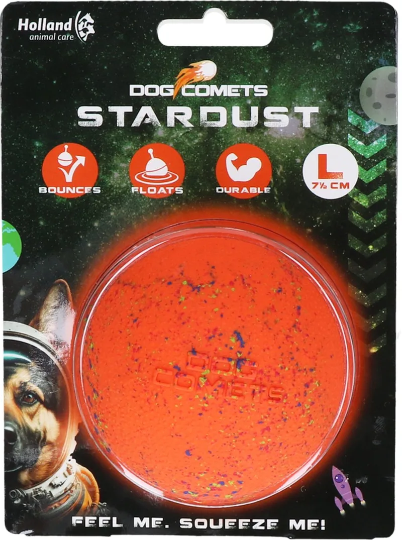Stardust Ø 7,5 cm - Hondenspeelgoed - 100% Rubber - Hondenbal Large - Tennisbal - 1 stuk by Dog Comets in Orange – product photo