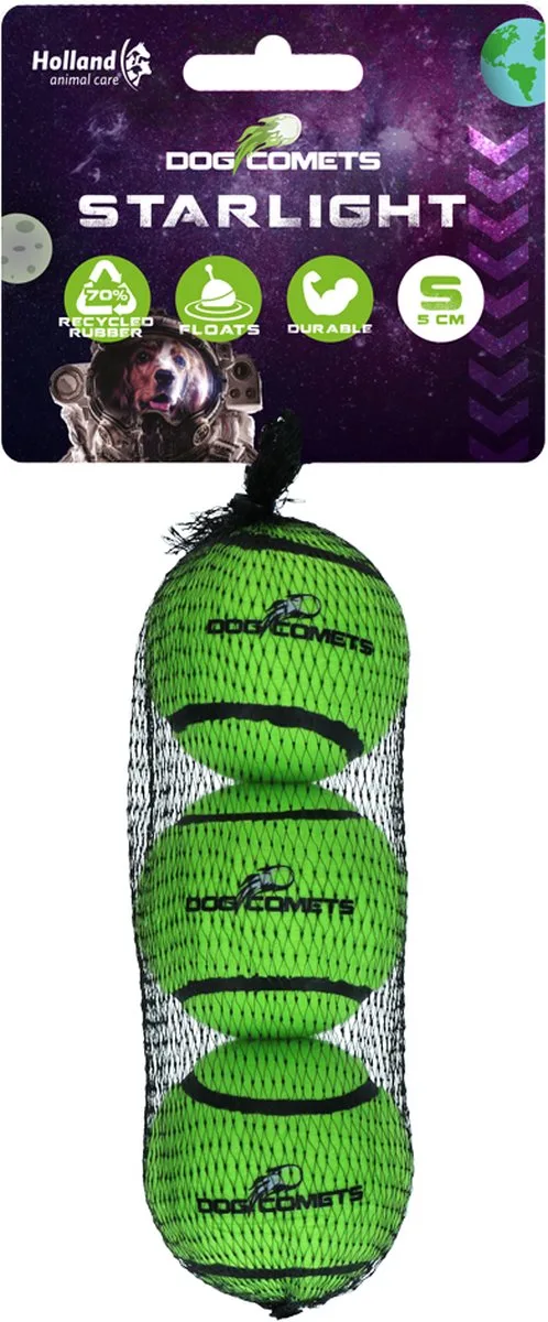 Starlight Tennisbal - Ø 5 cm - Hondenbal - Drijvend Hondenspeelgoed - Stuiterend Hondenspeeltje - 3 stuks by Dog Comets in Green – product photo