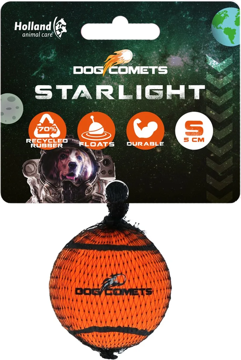 Starlight Tennisbal - Ø 5 cm - Hondenbal - Drijvend Hondenspeelgoed - Stuiterend Hondenspeeltje - 1 stuk by Dog Comets in Orange – product photo