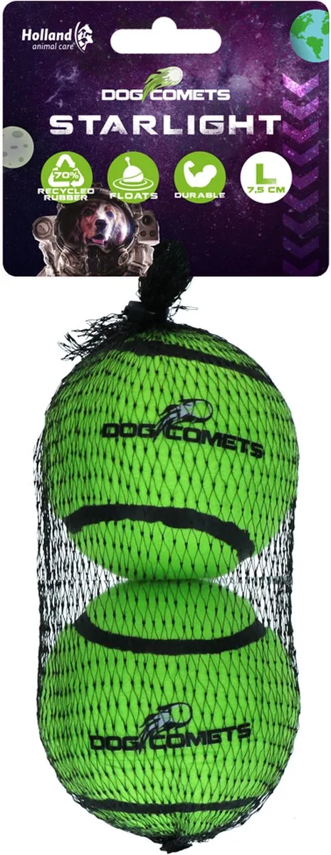 Starlight Tennisbal - Ø 7,5 cm - Hondenbal - Drijvend Hondenspeelgoed - Stuiterend Hondenspeeltje - 2 stuks von Dog Comets in Grün – Produktfoto