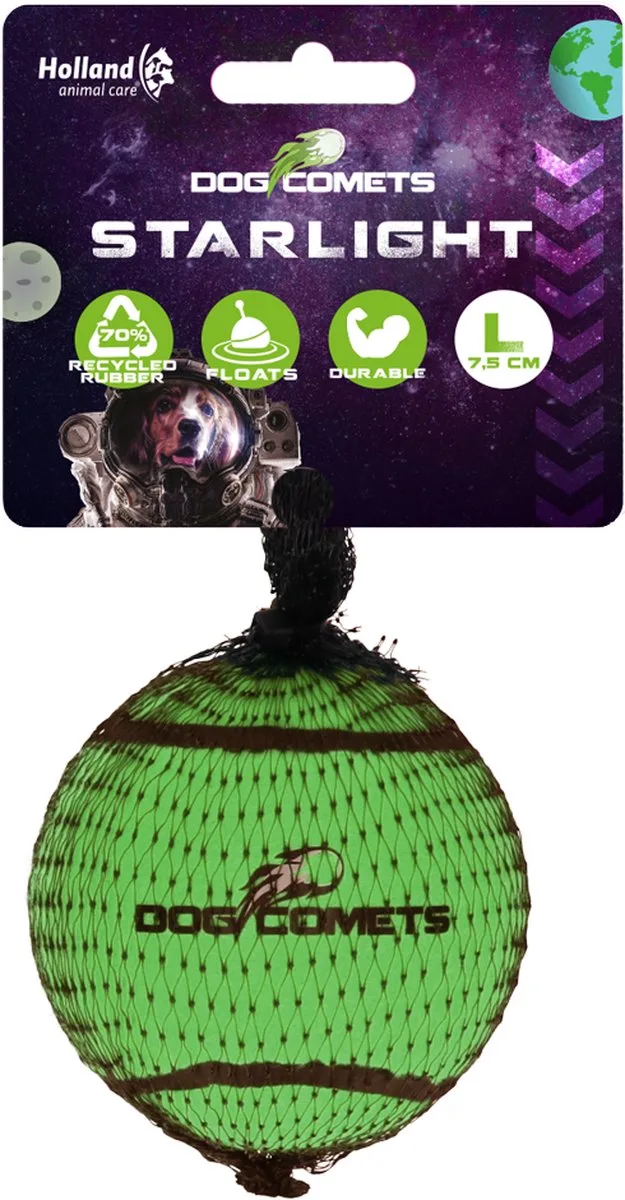 Starlight Tennisbal - Ø 7,5 cm - Hondenbal - Drijvend Hondenspeelgoed - Stuiterend Hondenspeeltje - 1 stuk by Dog Comets in Green – product photo