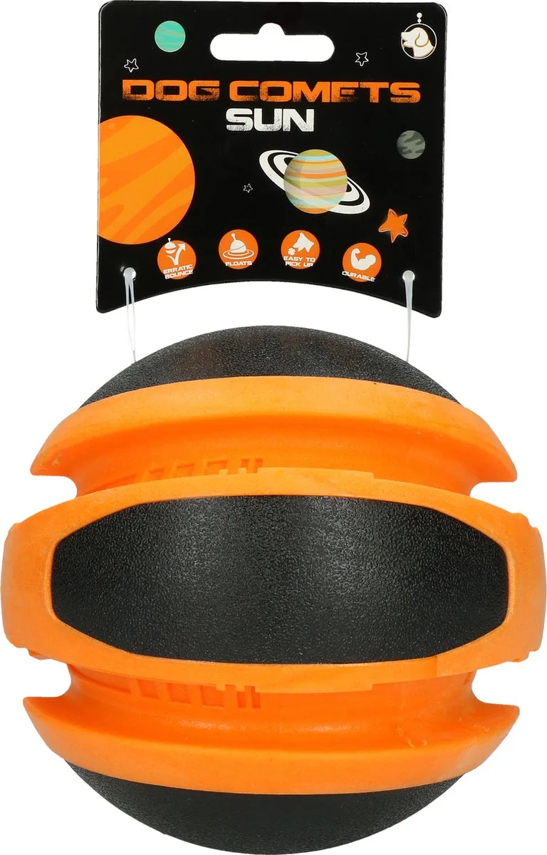 Sun - Ø14 cm - Hondenspeelgoed - Hondenbal - Stuiterend - TPR-Rubber - Oranje/Zwart de Dog Comets en Orange – photo produit