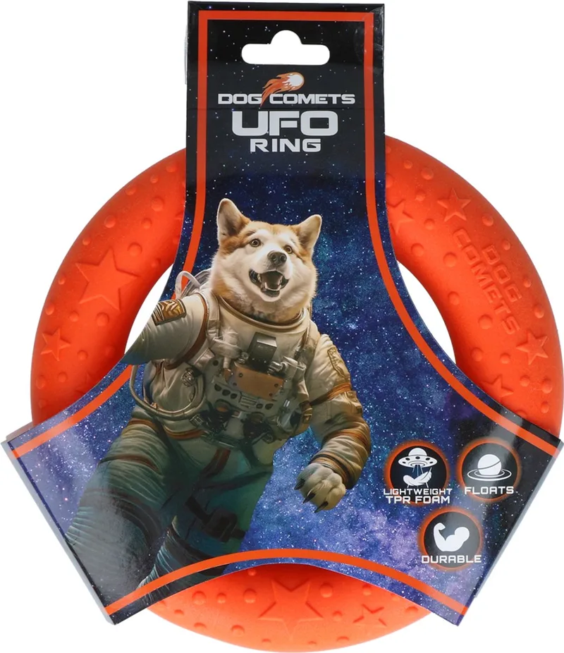 UFO Hondenring - 19 x 19 x 3 cm - Hondenspeeltjes - Hondenspeelgoed - Kauwspeelgoed - Apporteerspeelgoed von Dog Comets in Orange – Produktfoto