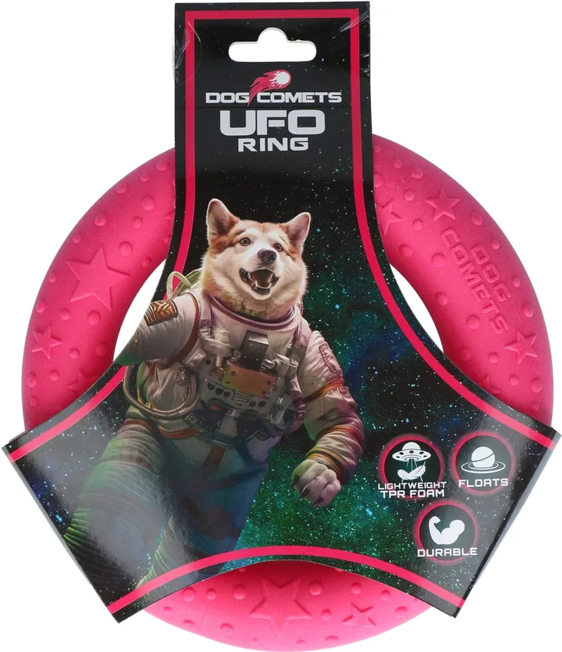 UFO Hondenring - 19 x 19 x 3 cm - Hondenspeeltjes - Hondenspeelgoed - Kauwspeelgoed - Apporteerspeelgoed från Dog Comets i Rosa – produktbild