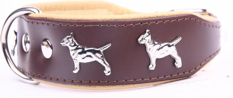 Leren Halsband - Bull Terriër - Lengte: 45 cm Verstelbaar van: 32-41 cm x 40 mm von Dog's Companion in Braun, Natur – Produktfoto