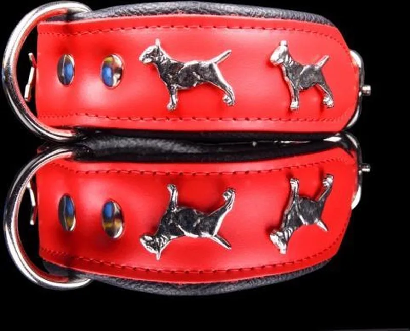 Leren Halsband - Bull Terriër - Lengte: 45 cm Verstelbaar van: 32-41 cm x 40 mm by Dog's Companion in Red, Black – product photo
