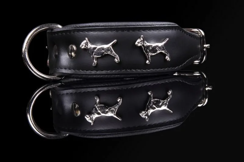 Leren Halsband - Bull Terriër - Lengte: 45 cm Verstelbaar van: 32-41 cm x 40 mm von Dog's Companion in Schwarz – Produktfoto