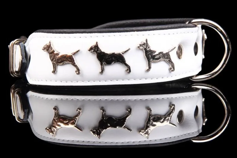 Leren Halsband - Bull Terriër - Lengte: 45 cm Verstelbaar van: 32-41 cm x 40 mm de Dog's Companion en Noir, Rose – photo produit