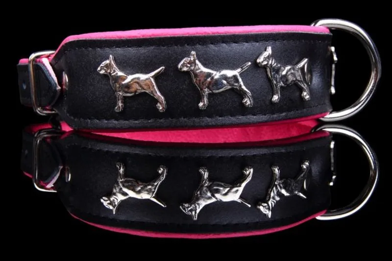 Leren Halsband - Bull Terriër - Lengte: 55 cm Verstelbaar van: 45-53 cm x 40 mm by Dog's Companion in Black, Pink – product photo
