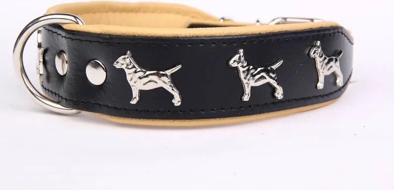 Leren Halsband - Bull Terriër - Lengte: 55 cm Verstelbaar van: 45-53 cm x 40 mm von Dog's Companion in Schwarz, Natur – Produktfoto
